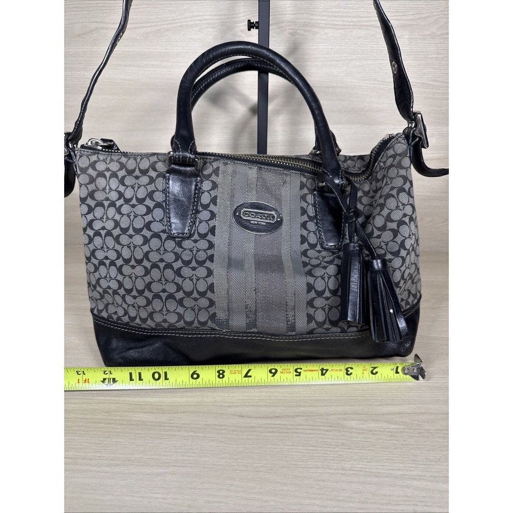 COACH Legacy Black & Silver Stripe Signature Molly Bag Satchel 21154 Purse Tote - Picture 3 of 13